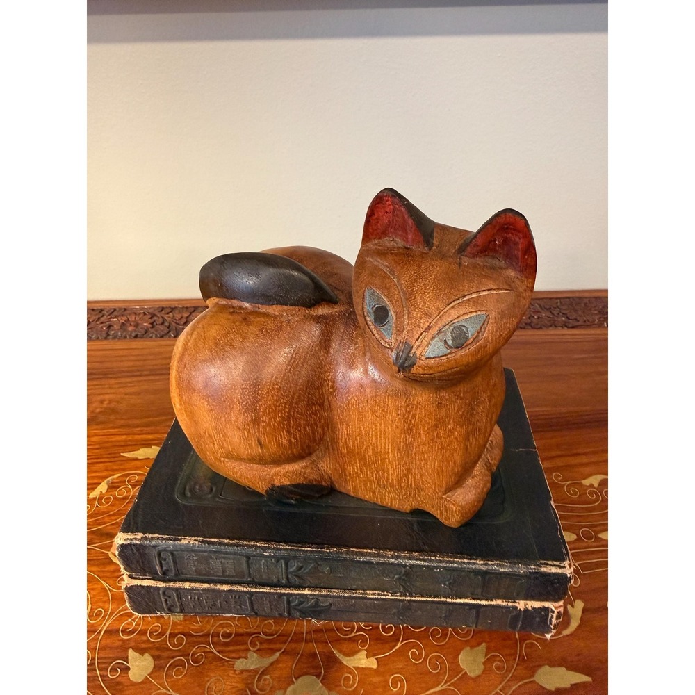 Vintage Hand Carved Wooden Cat Folk Art Sculpture - Picture 13 of 17